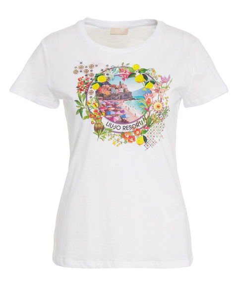 T-Shirt mit Print und Strass