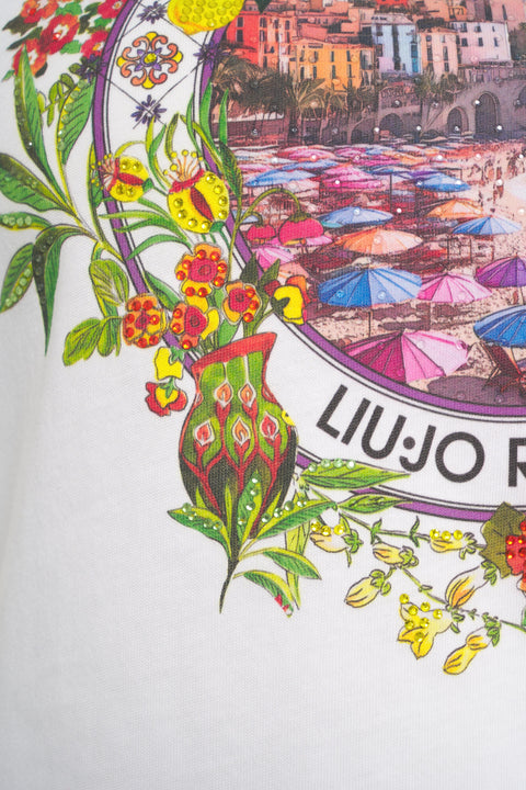 T-Shirt mit Print und Strass