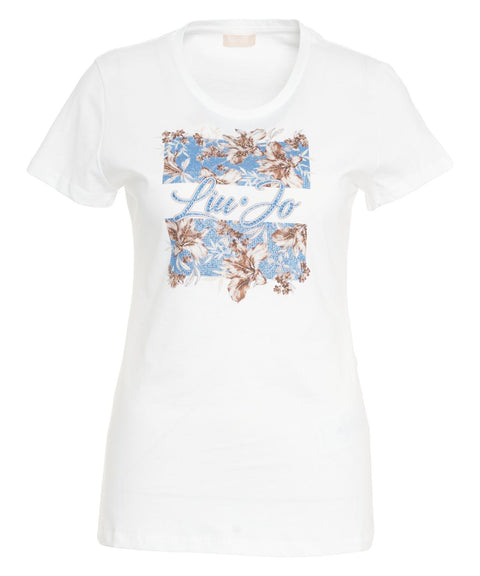 T-Shirt mit Print und Strass