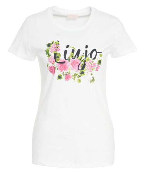 T-Shirt mit Print und Strass