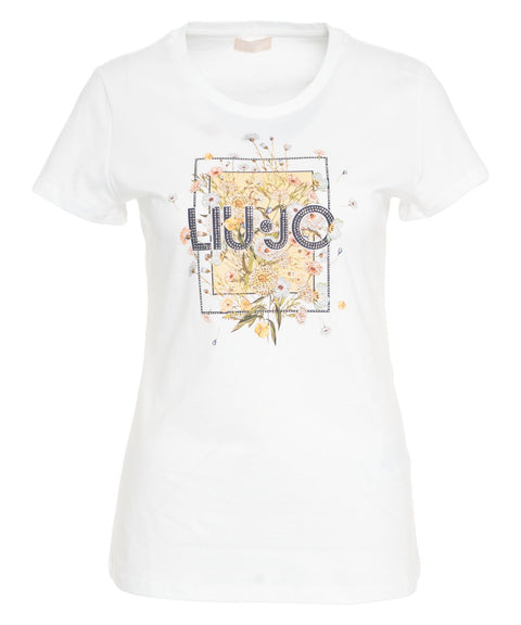 T-Shirt mit Print und Strass