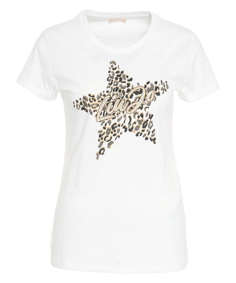 T-Shirt mit Print und Strass