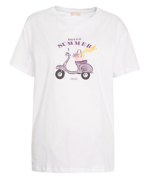 T-shirt con stampa e strass