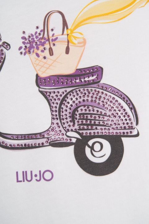 T-shirt con stampa e strass