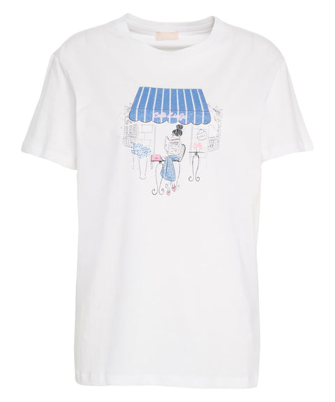 T-shirt con stampa e strass