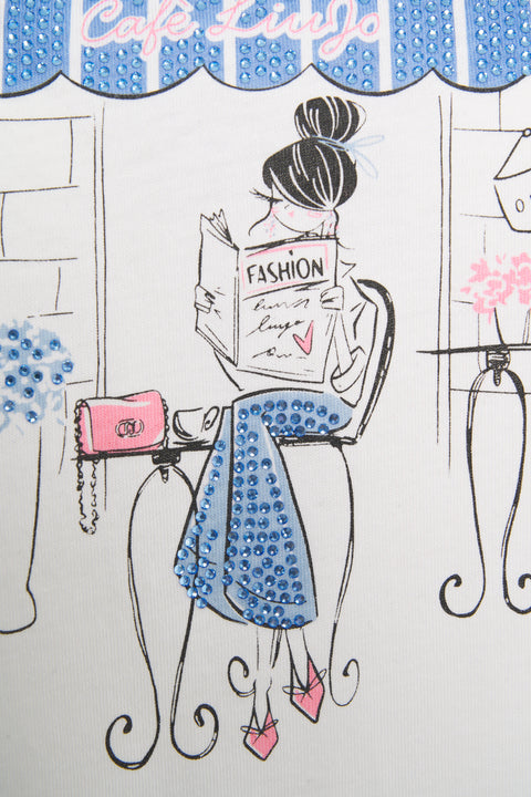 T-shirt con stampa e strass