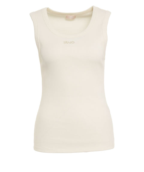 Geripptes Top mit Logostickerei