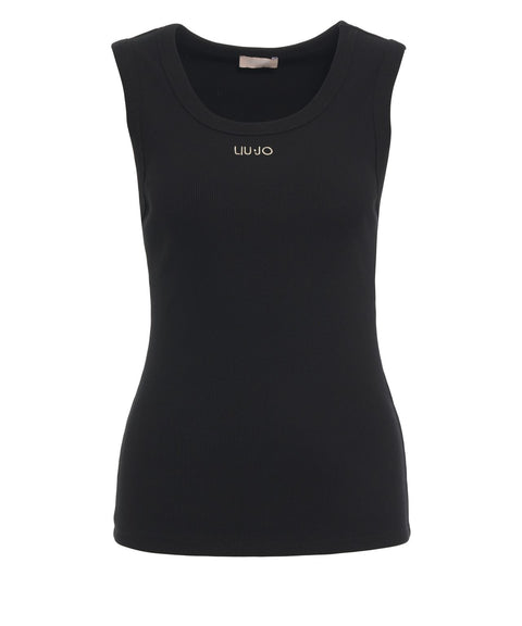 Geripptes Top mit Logostickerei