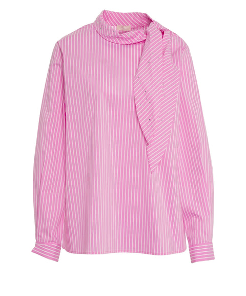 Blusa a righe con colletto a fiocco