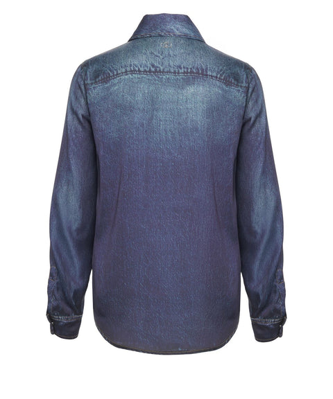 Satin Bluse in Denim-Optik