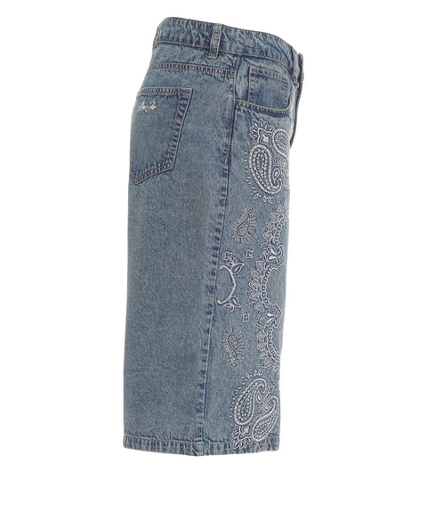 Denim bermuda with embroidery