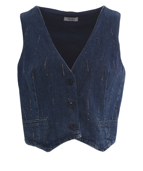 Denim Weste mit Strass