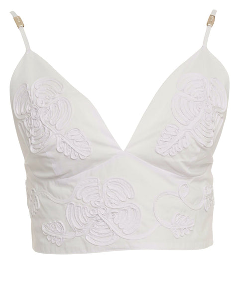 Top in popeline con ricami