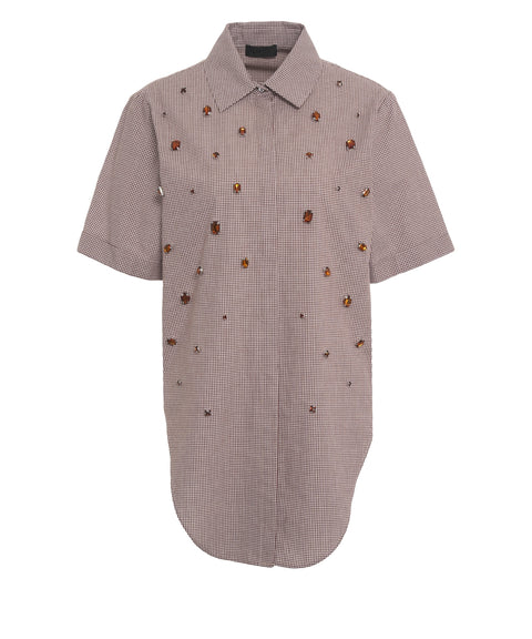 Blusa a quadri con applicazioni