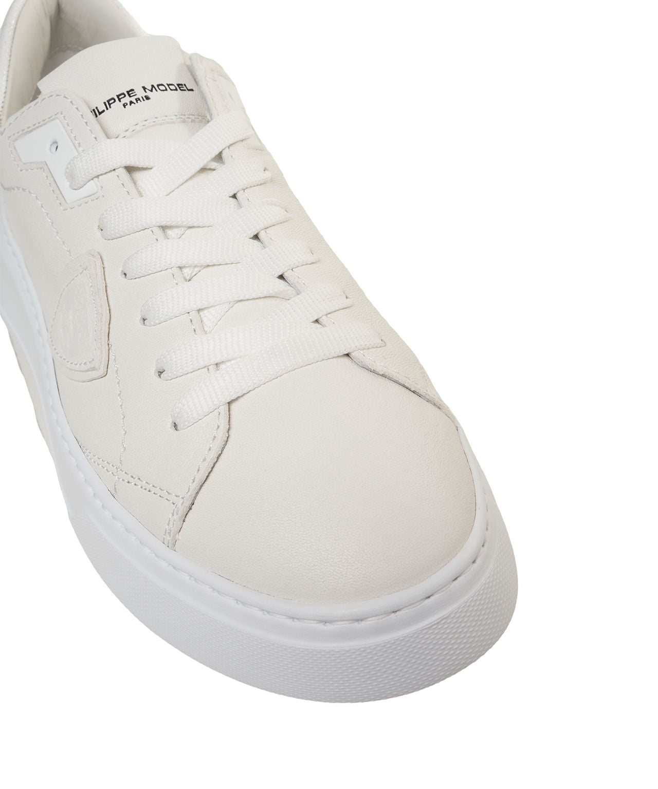 Philippe Model Sneakers Donna Tres Temple – Bianco Con Dettaglio Denim Vintage – Suola Ultra Leggera 4cm – Made In Italy