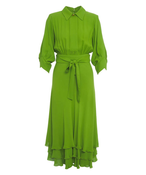 Abito lungo con dettagli a balze