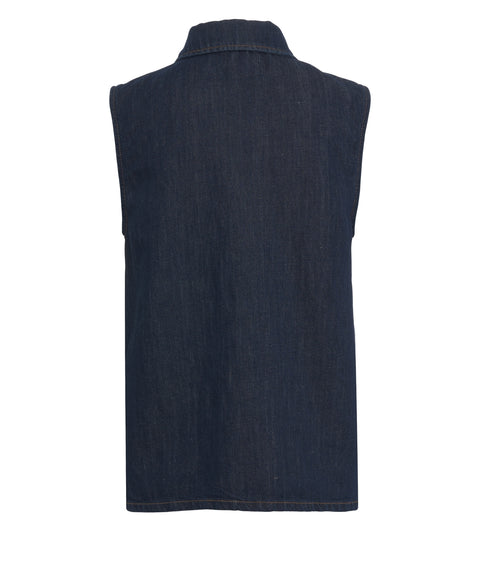 Blusa smanicata in denim