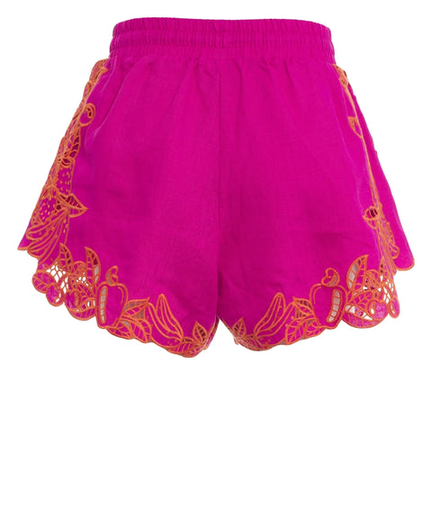 Shorts in lino con ricami