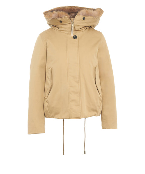 Parka with detachable fur trim