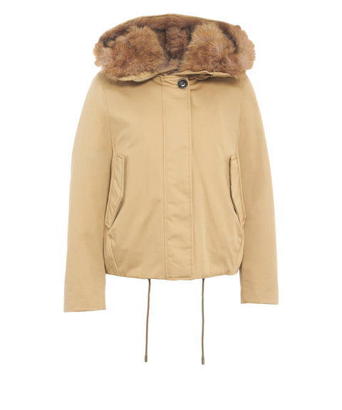 Parka with detachable fur trim
