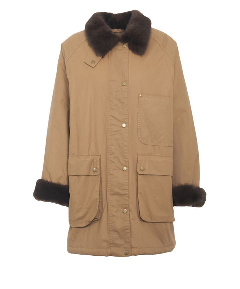 Coat with faux fur collar