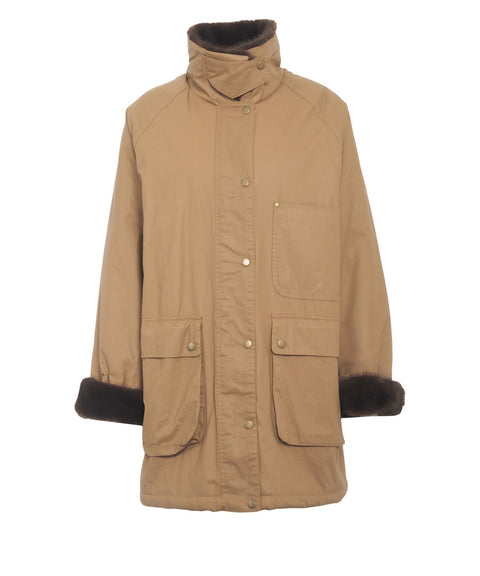 Coat with faux fur collar