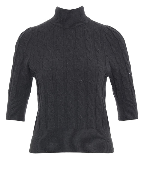 Knit sweater with cable-knit pattern