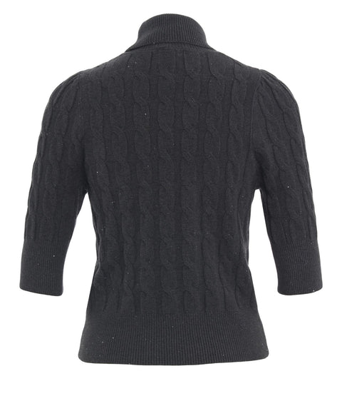 Knit sweater with cable-knit pattern