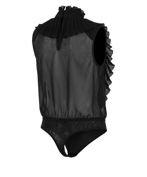 Bodysuit with high collar and ruffle details