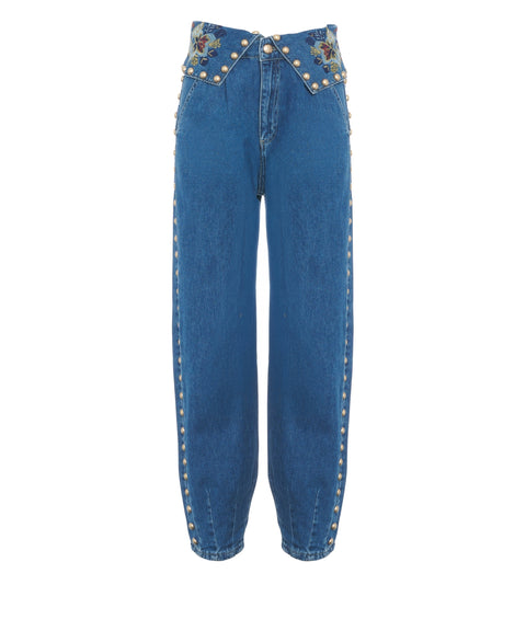 Jeans con ricami e dettagli borchie