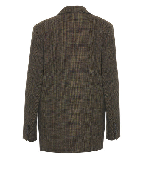 Blazer a quadri con spilla