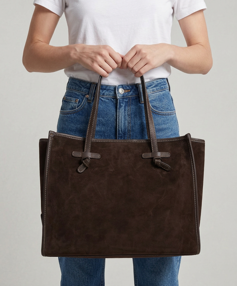 Borsa a mano in pelle scamosciata