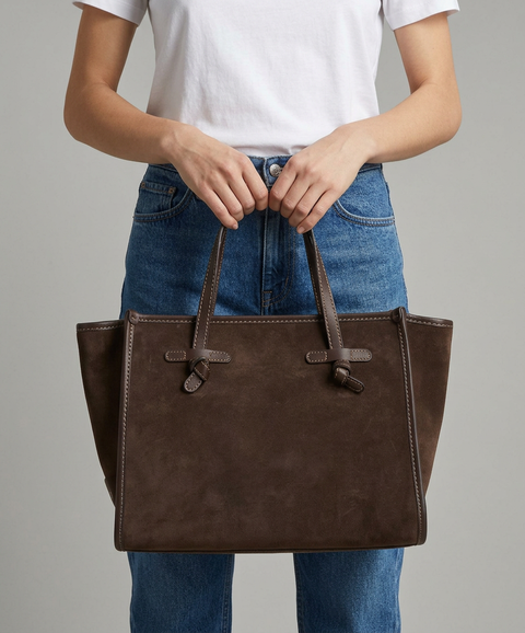 Borsa a mano in pelle scamosciata