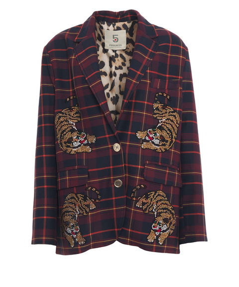 Einreiher-Blazer mit Strass-Aplikationen