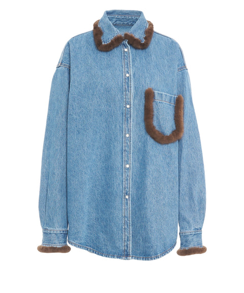 Jeansjacke mit Pelzdetails