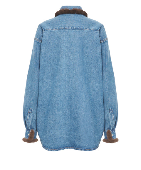 Jeansjacke mit Pelzdetails