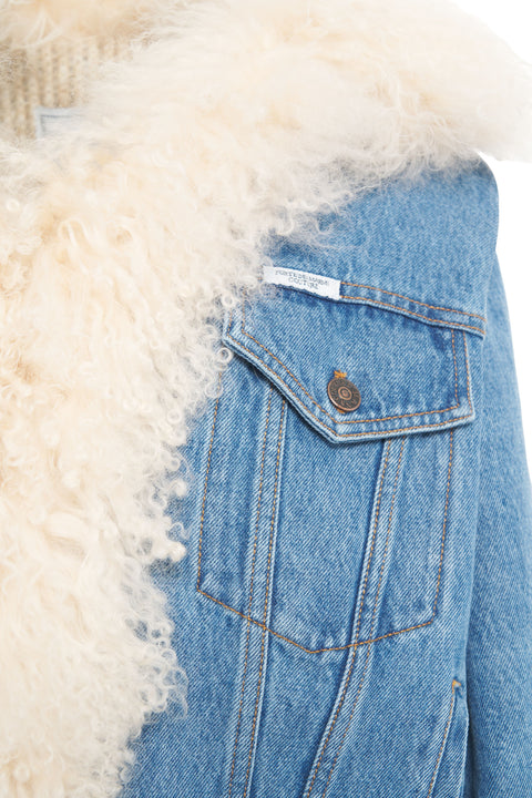 Giacca di jeans in pelliccia di agnello