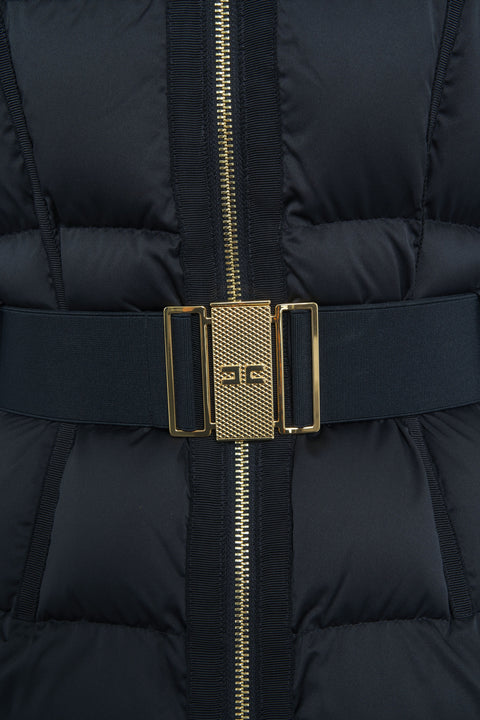 Puffer jacket with waist belt