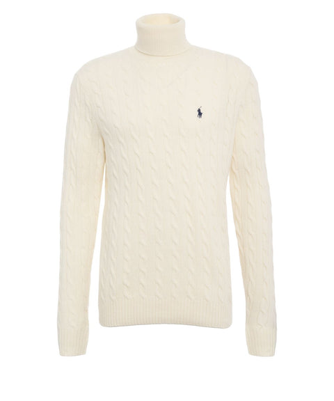 Rollneck sweater with cable knit pattern