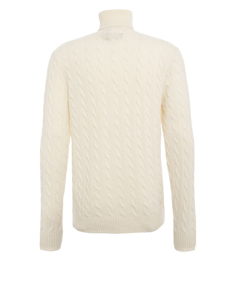 Rollneck sweater with cable knit pattern