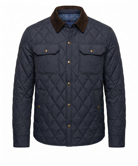 Quilted jacket with corduroy collar