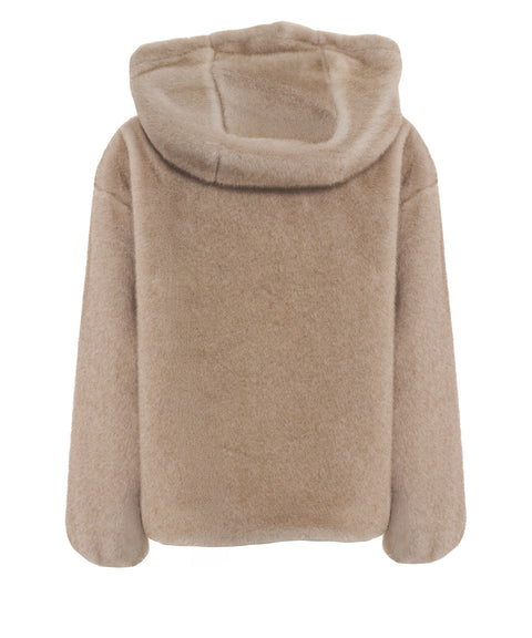 Giacca con cappuccio in ecopelliccia