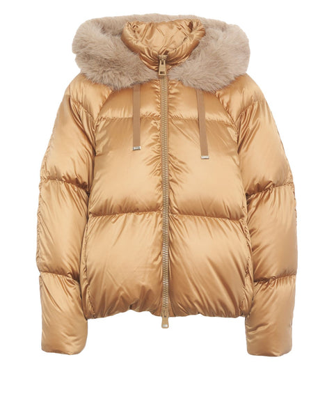 Puffer jacket con bordo in ecopelliccia