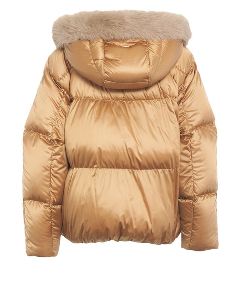 Puffer jacket con bordo in ecopelliccia