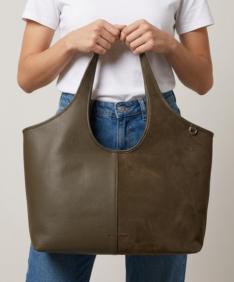 Shopper aus Leder und Wildleder