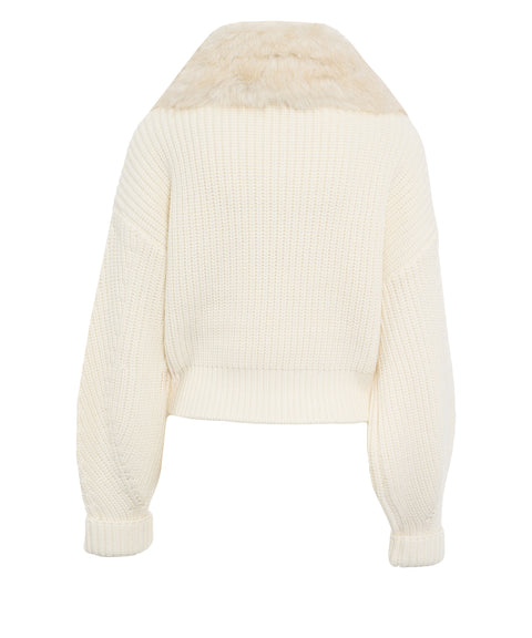 Giacca in maglia con collo in pelliccia sintetica