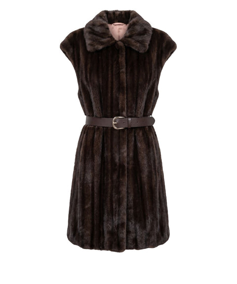 Gilet in pelliccia sintetica con cintura in vita