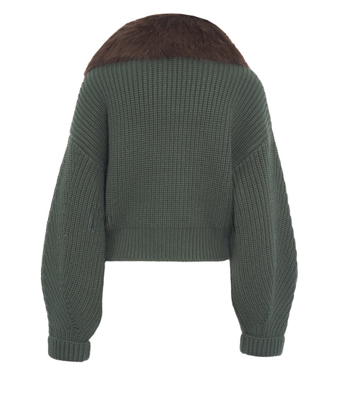 Giacca in maglia con collo in pelliccia sintetica