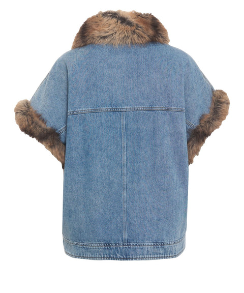 Denimweste mit Kunstpelzkragen