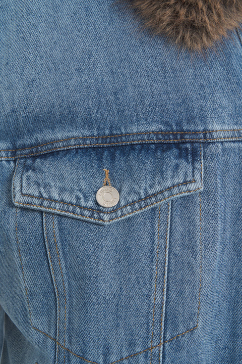 Denimweste mit Kunstpelzkragen
